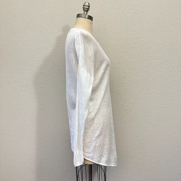 WHITE + WARREN Knotted Crew Neck Sweater White Linen LS Open Knit - Picture 5 of 11